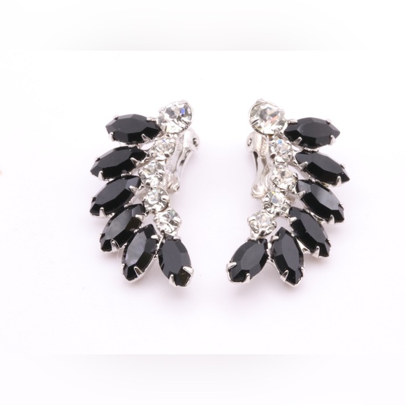 B. David Jewelry - Vintage B David Black Rhinestone Clip Earrings Old Hollywood Glam